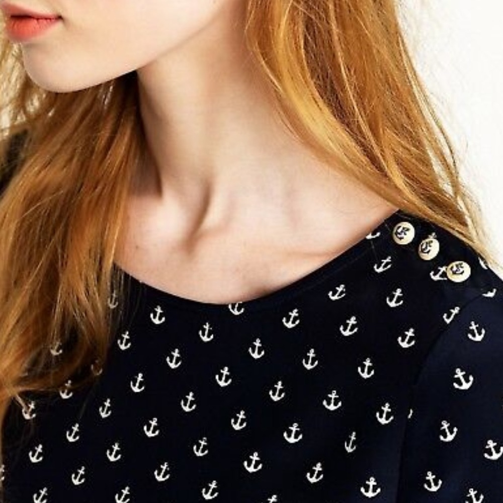 J. Crew - 100% Silk Anchors Aweigh Scoop Neck Blouse